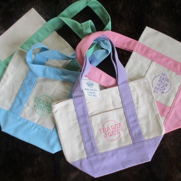 NWT Lot Of 4 ~Trader Joe's Pastel Mini Tote Bags 2025 Pink Lavender Blue Green - Picture 2 of 5